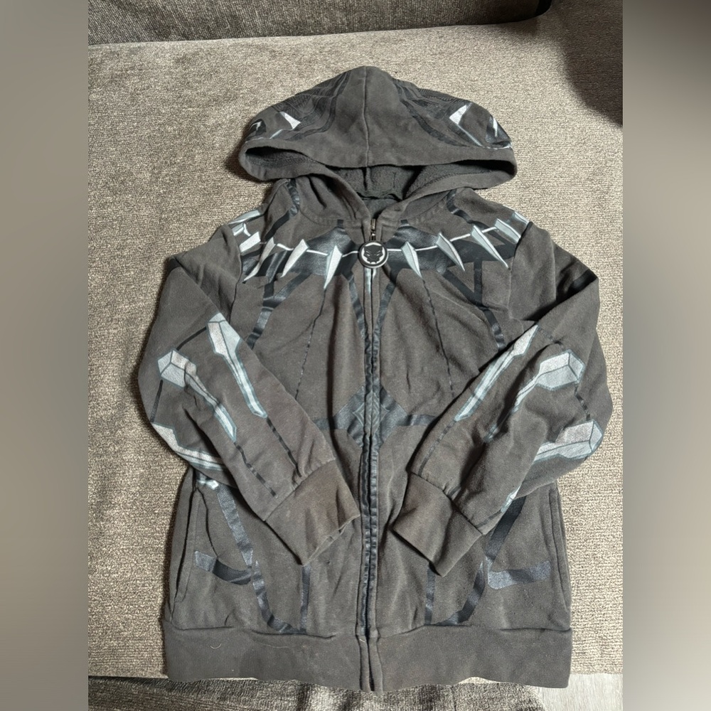 Kids Grey Black Panther Zip Up Sweater